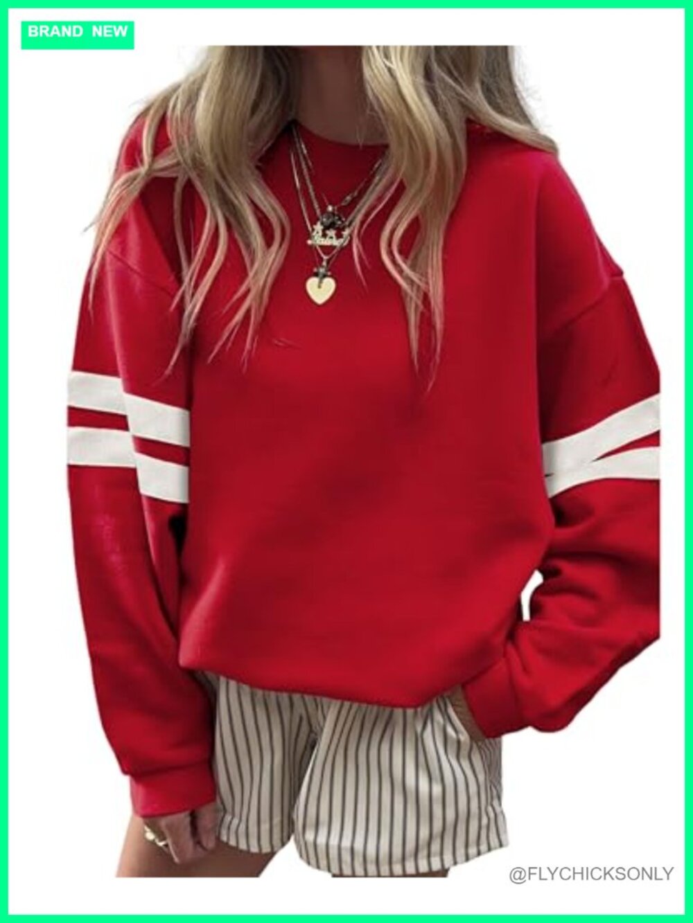 Womens Oversized Varsity Striped Crewneck Sweatshirt Pullover Top